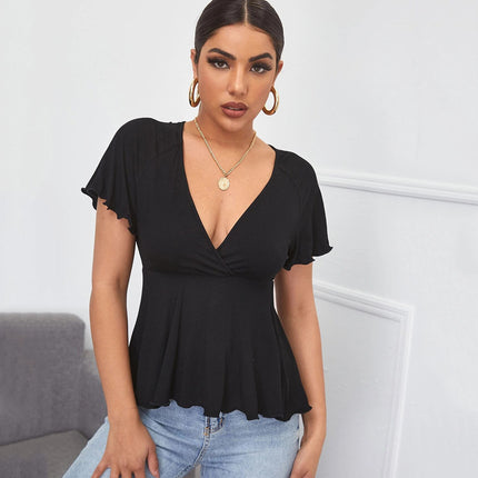 Women's V-neck waist free short-sleeve Top