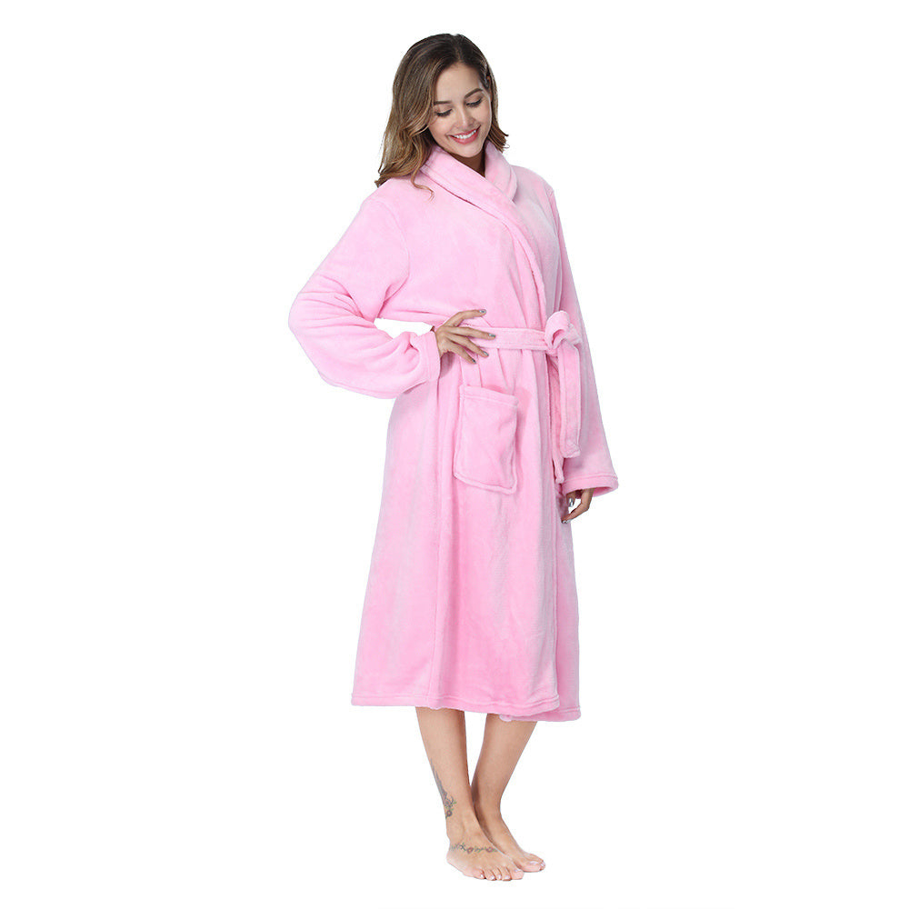 Women's Bathrobe Ladies Fleece Plush Warm Long Robes Fleece Nightgown Sleepwear
