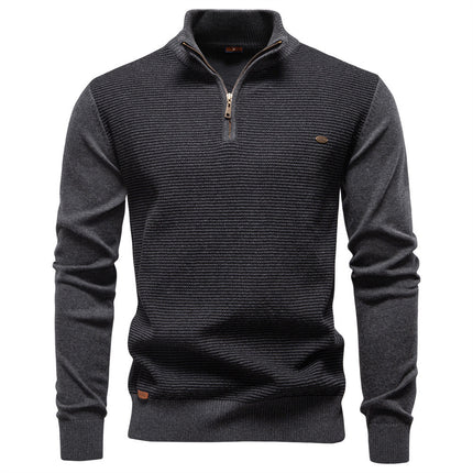 Men's Standing Collar Half Zipper Cotton Sweater