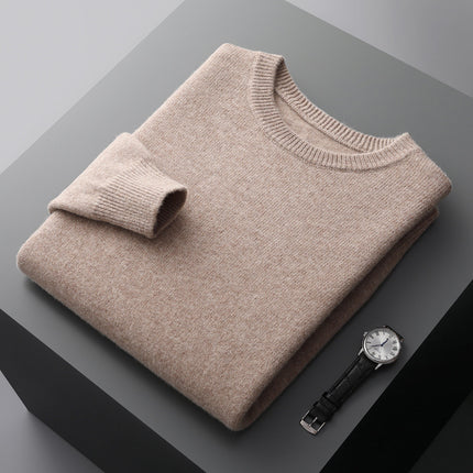 Men's Solid Color Loose Round Neck Wool Sweater