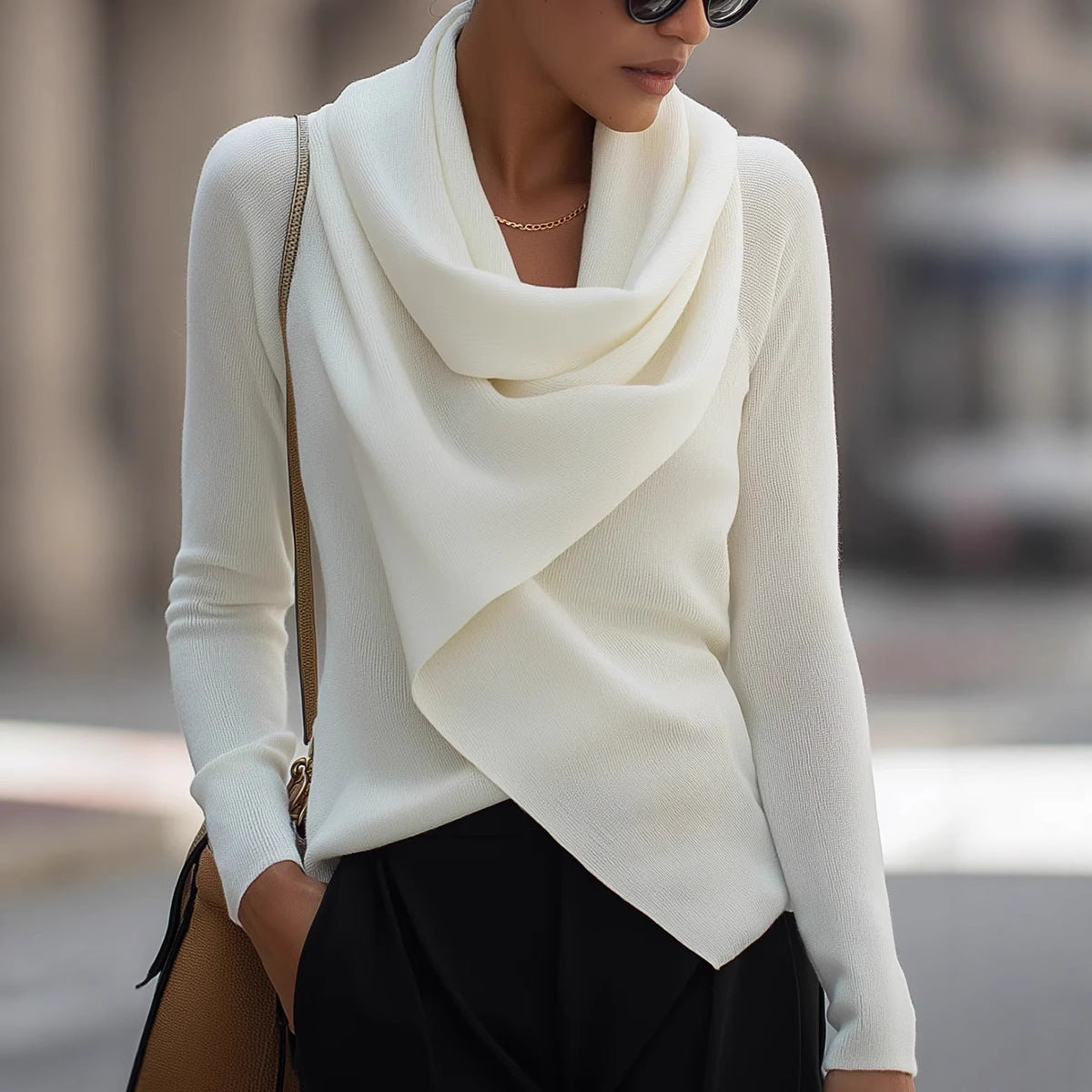 Draped Collar Knitted Top