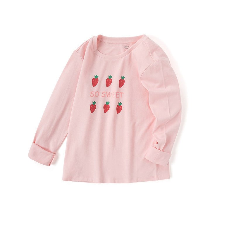Girls Strawberry Cotton Long-sleeve T-shirts
