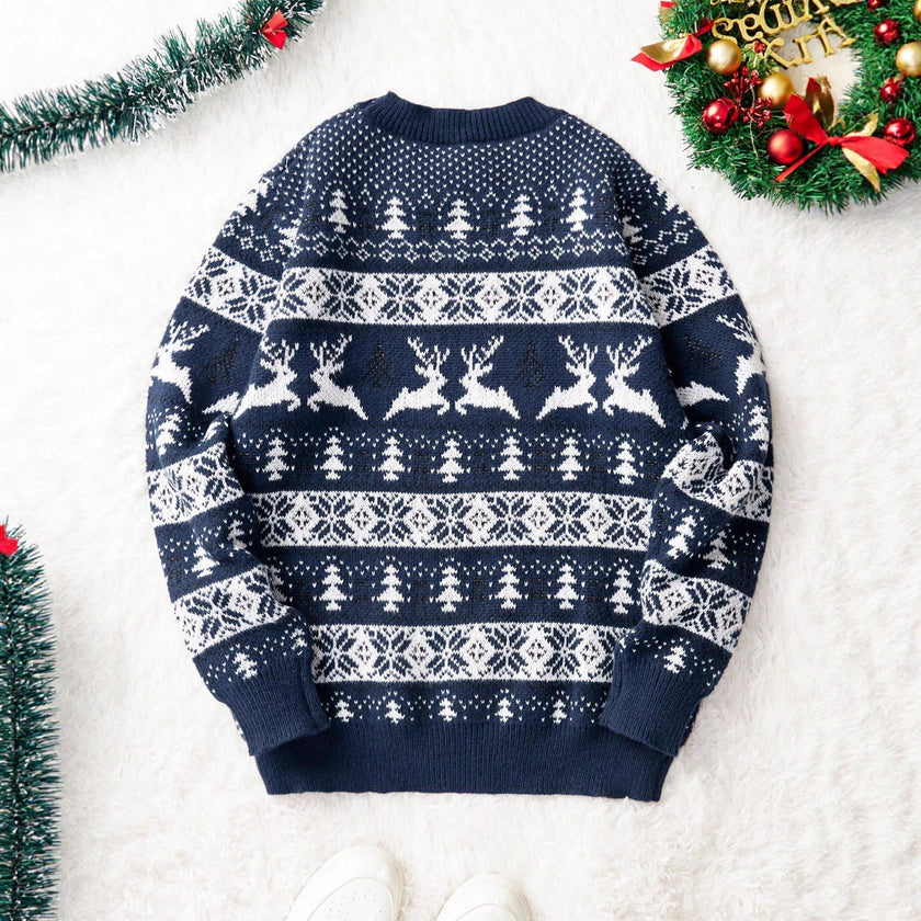 Men's Round Neck Loose Jacquard Christmas Knitwear