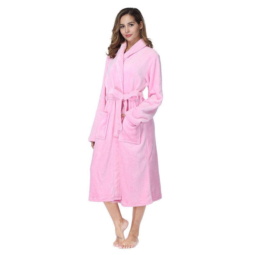 Women's Bathrobe Ladies Fleece Plush Warm Long Robes Fleece Nightgown Sleepwear