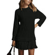 Women's Solid Color Cable Knit Sweater With Lace Hem, Round Neck Long Sleeve Top For Autumn And Winter