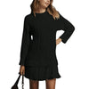 Women's Solid Color Cable Knit Sweater With Lace Hem, Round Neck Long Sleeve Top For Autumn And Winter