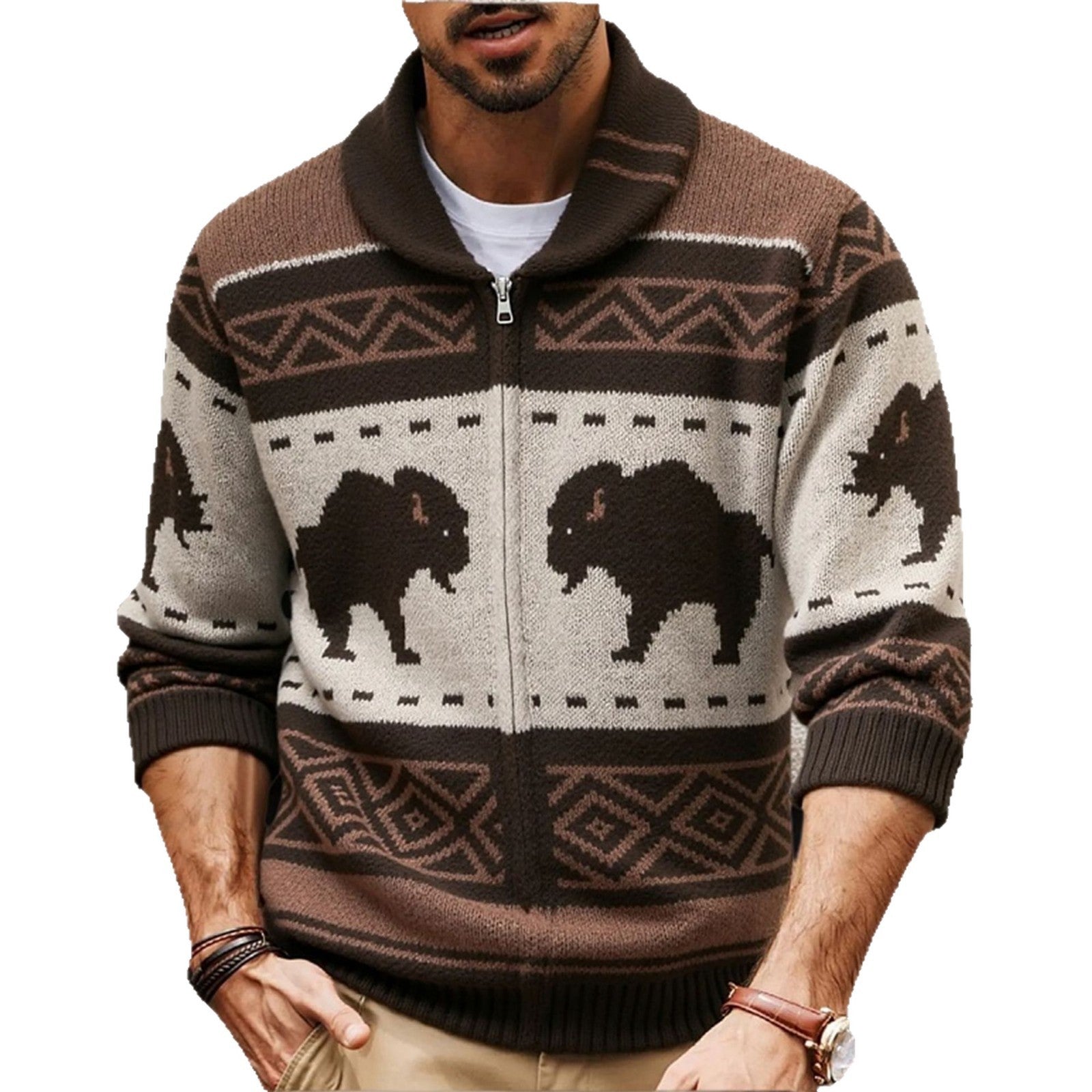 Men's Retro Jacquard Knit Sweater For Autumn And Winter