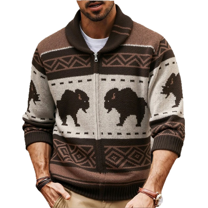 Men's Retro Jacquard Knit Sweater For Autumn And Winter