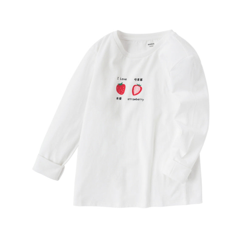 Girls Strawberry Cotton Long-sleeve T-shirts