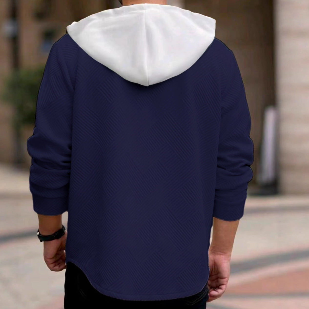Men's Casual Sporty Color-block Hooded Button-up Jacquard Pocket Jacket