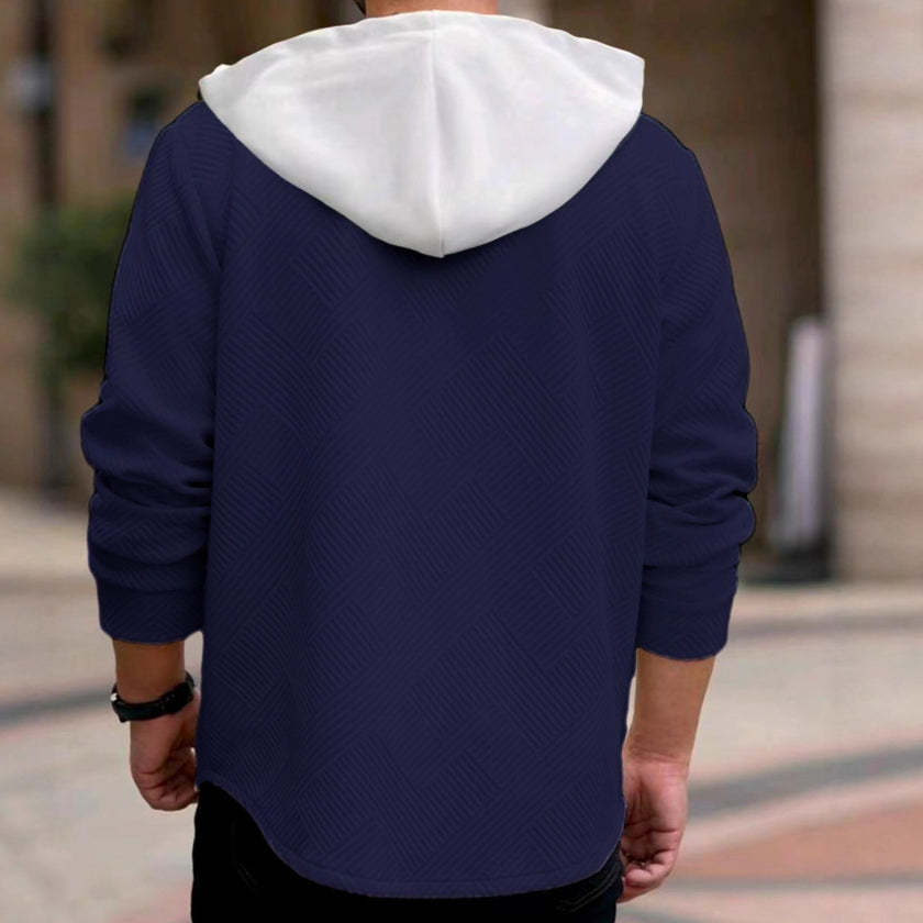 Men's Casual Sporty Color-block Hooded Button-up Jacquard Pocket Jacket