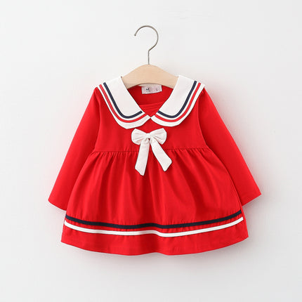 Baby collar Striped Long-sleeved dress