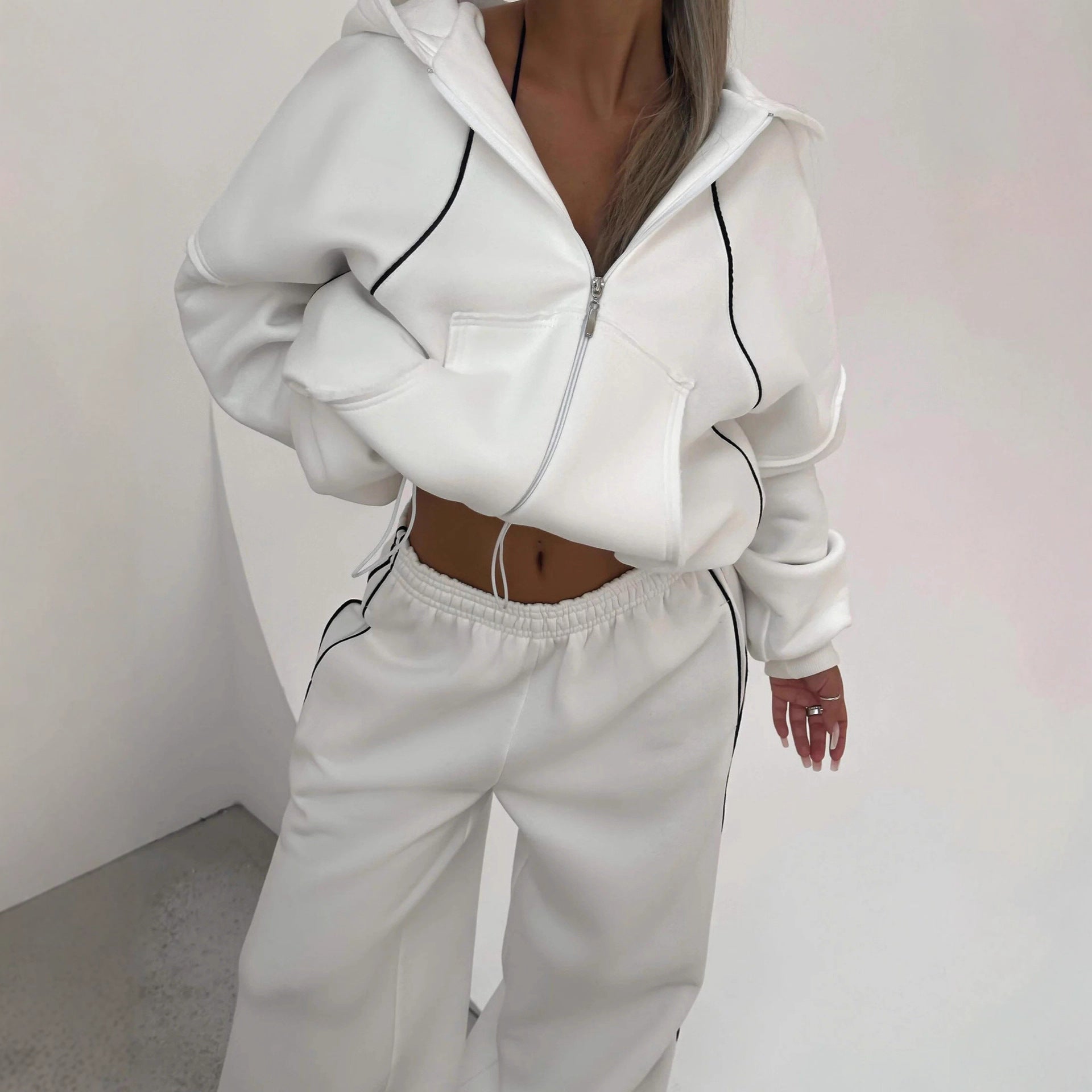 Athleisure Zip up Long sleeve Hoodie And Loose-fitting Sweatpants Set