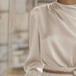 Women's Pleated Long Sleeve Blouse, Round Neck Business Casual Shirt, Dressy Fall 2025 Work Tops