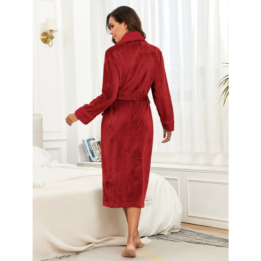 Wome'ns Bathrobe Ladies Fleece Plush Warm Long Robes Fleece Nightgown Sleepwear