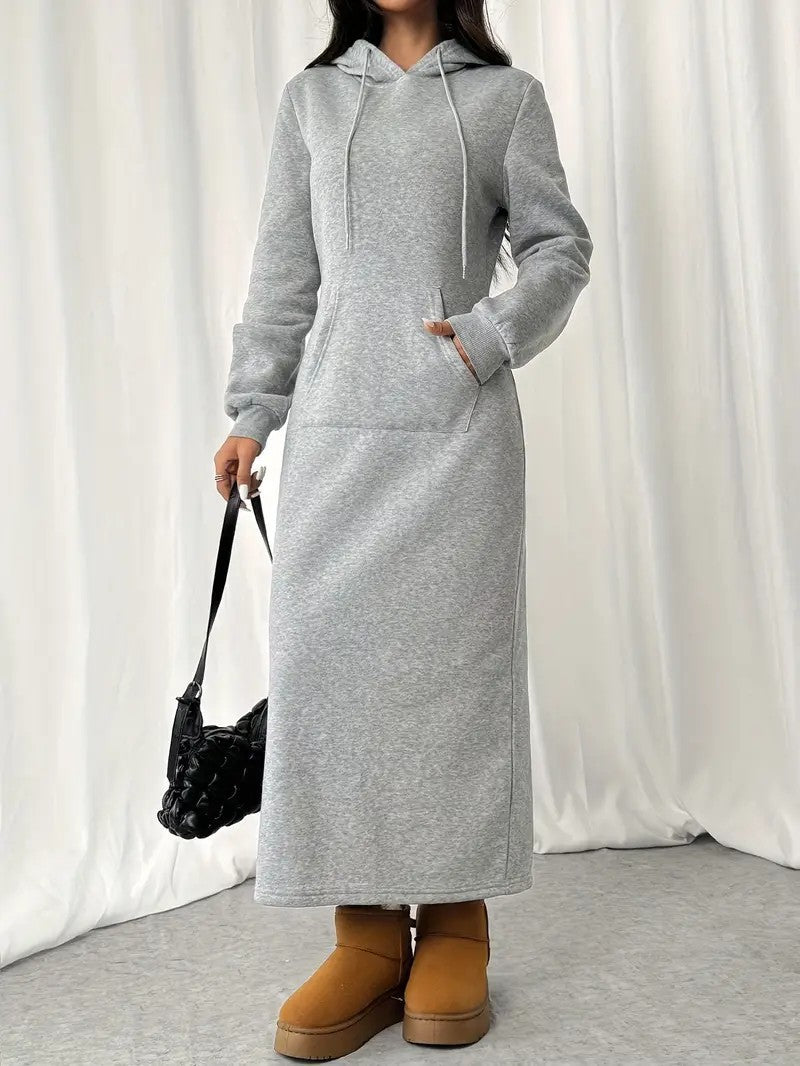 Casual Long Sleeve Drawstring Hoodie Dress