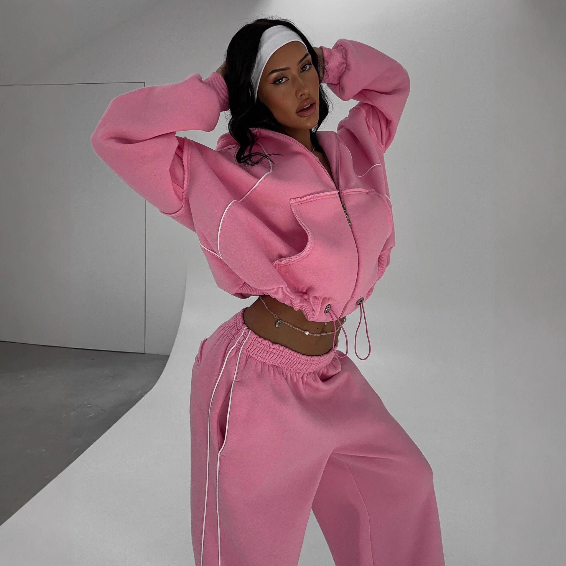 Athleisure Zip up Long sleeve Hoodie And Loose-fitting Sweatpants Set