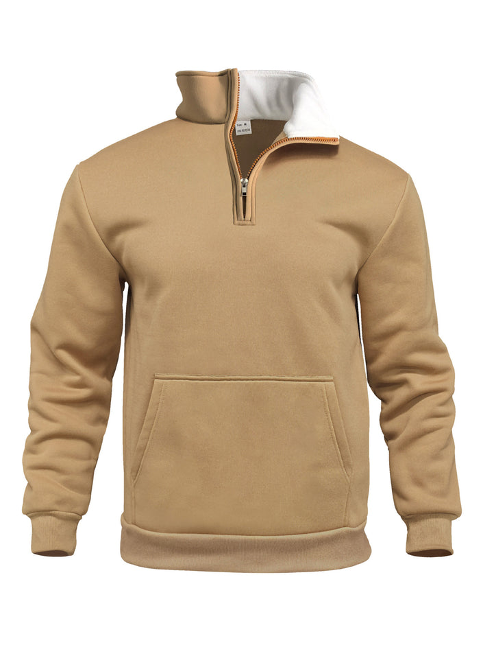 Casual Outdoor High Neck Half-Zip Pocket Long Sleeve Cardigan