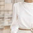 Women's Pleated Long Sleeve Blouse, Round Neck Business Casual Shirt, Dressy Fall 2025 Work Tops