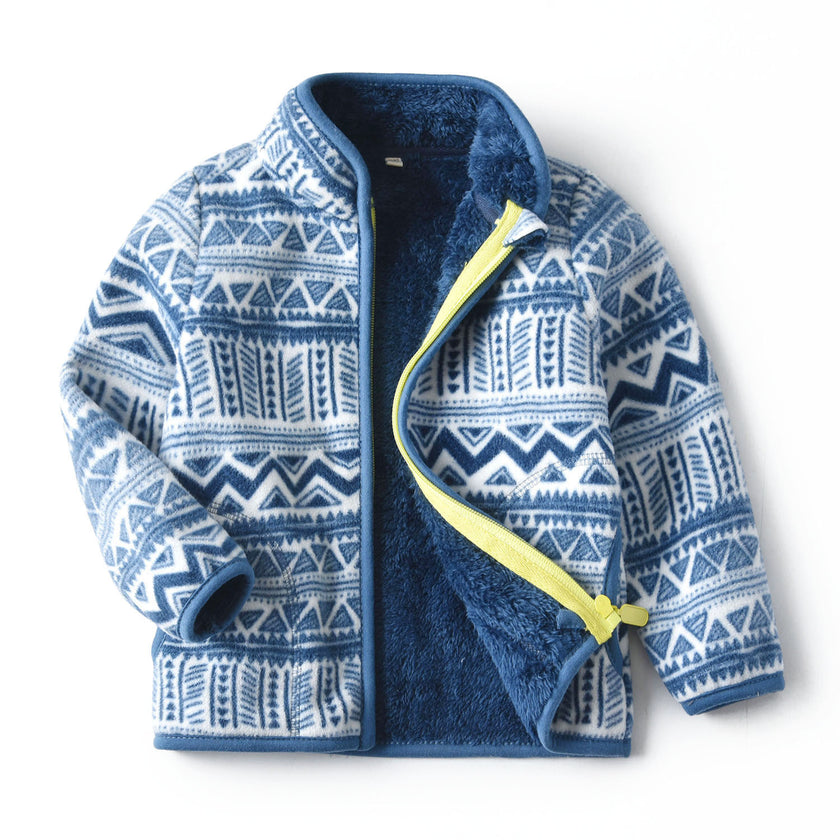 Thick Fur Printed Kids Zipper Jacket