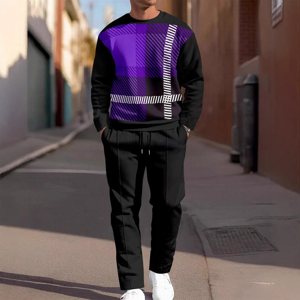 Men's Casual Sporty Round Neck Sweatshirt And Pants Two-piece Set