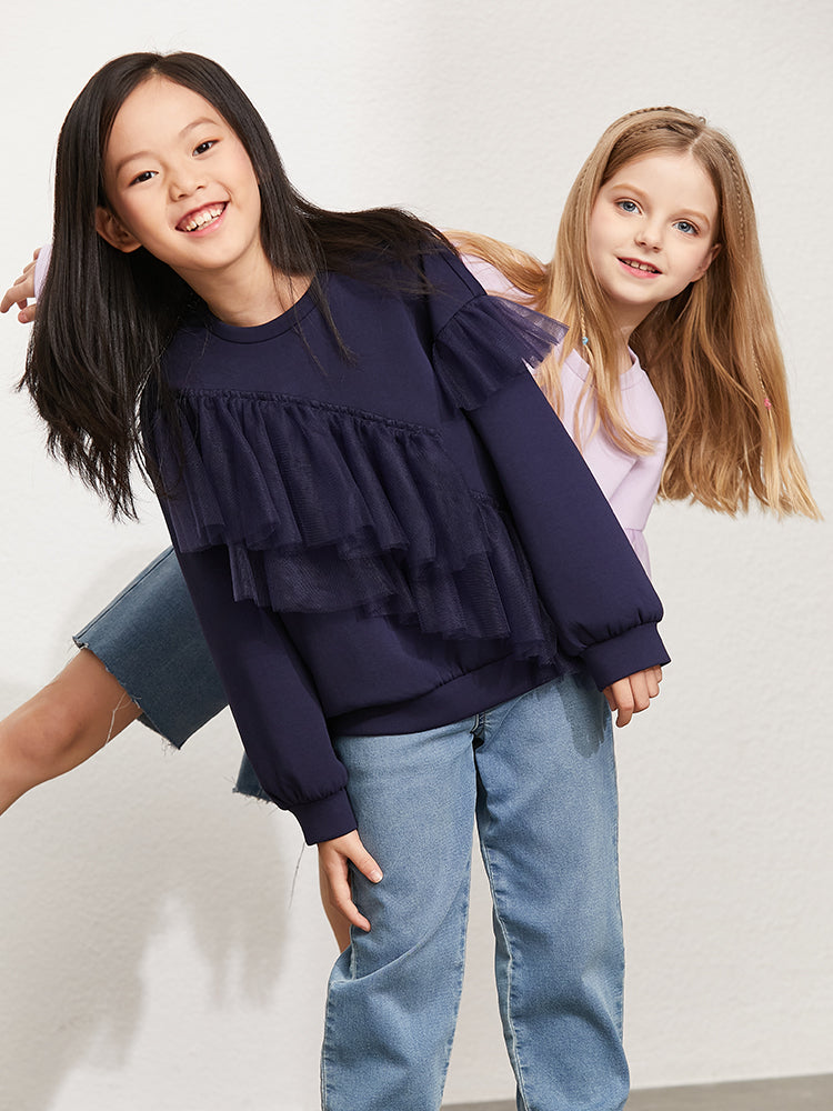 Girls Mesh Ruffle Sweatshirt