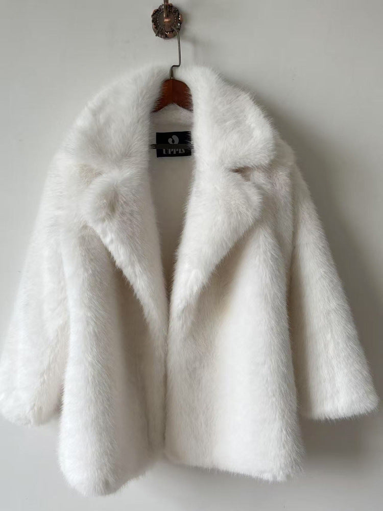 Notched Collar Mid-Length Fur Coat