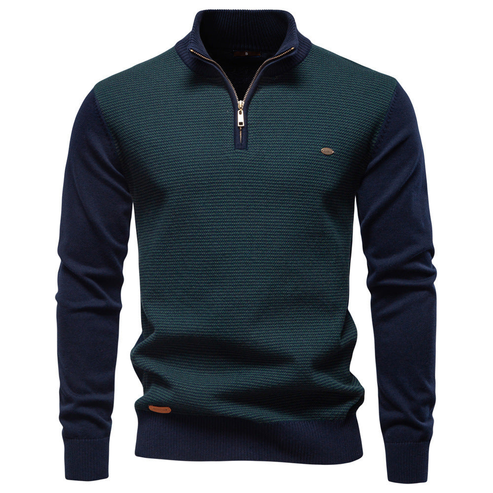 Men's Standing Collar Half Zipper Cotton Sweater