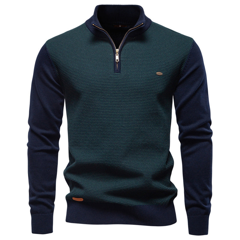 Men's Standing Collar Half Zipper Cotton Sweater