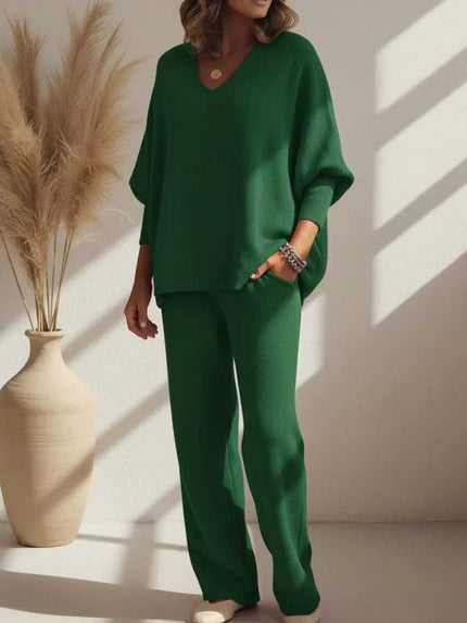 Long-Sleeve Knitted 2-piece Set Lounge Set