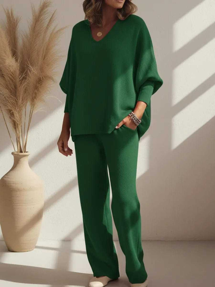 Long-Sleeve Knitted 2-piece Set Lounge Set