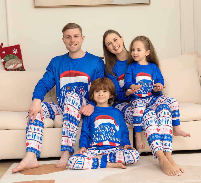 Family Matching Print Top And Plaid Pajamas Sets Xmas