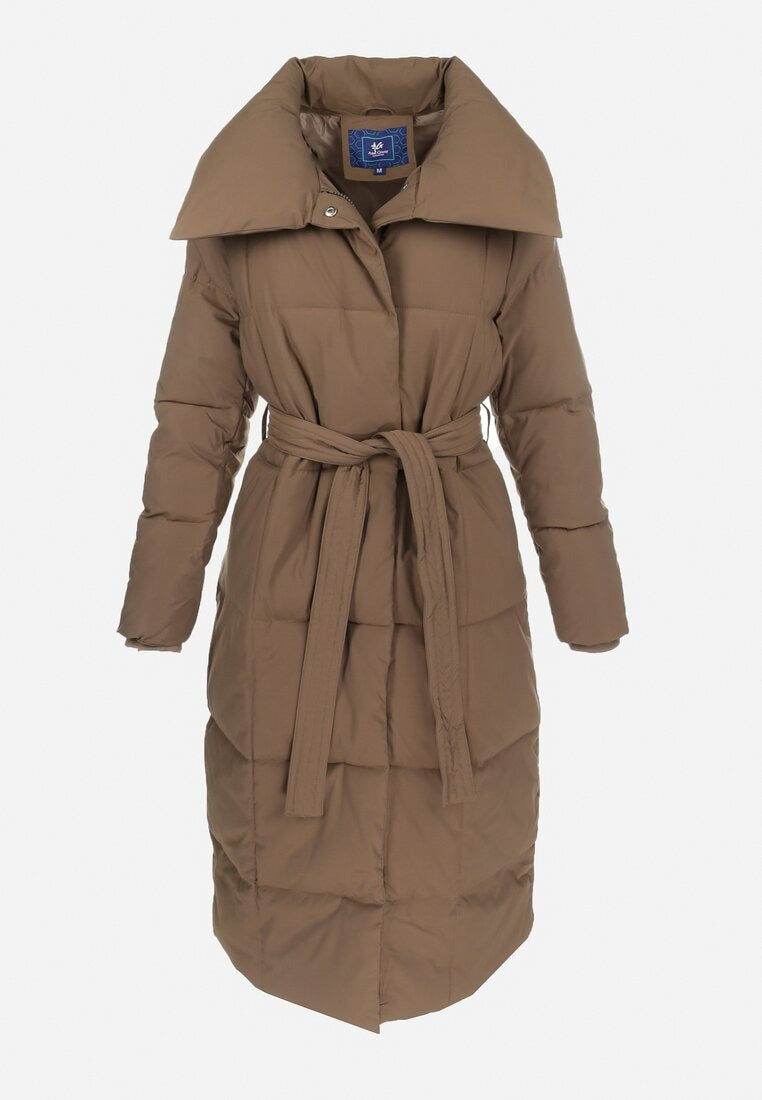 Belted Knee-length Down Jacket