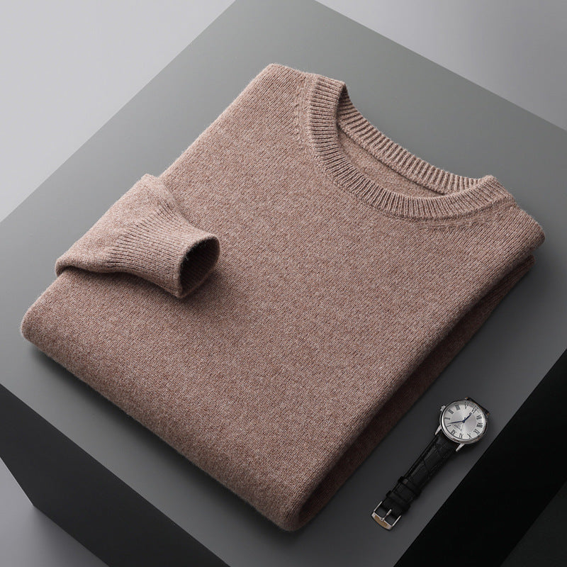 Men's Solid Color Loose Round Neck Wool Sweater