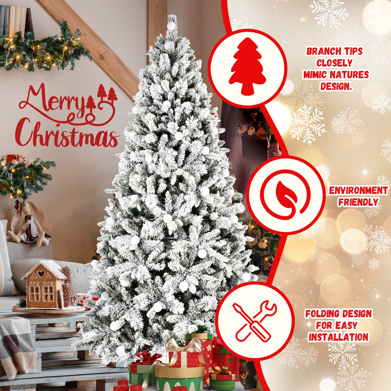 Pre-Lit Snow Flake Christmas Tree