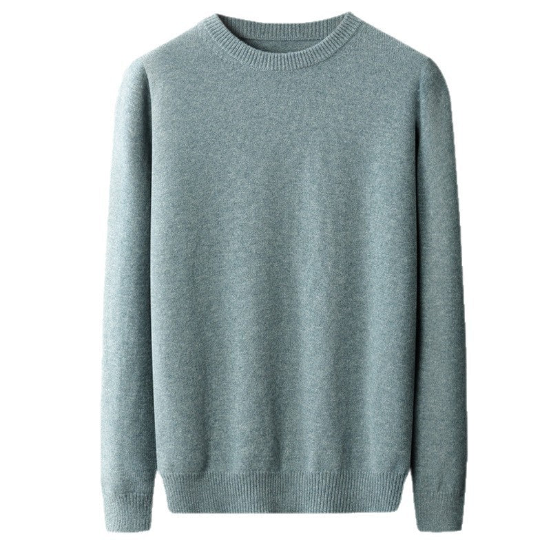 Men's Solid Color Loose Round Neck Wool Sweater