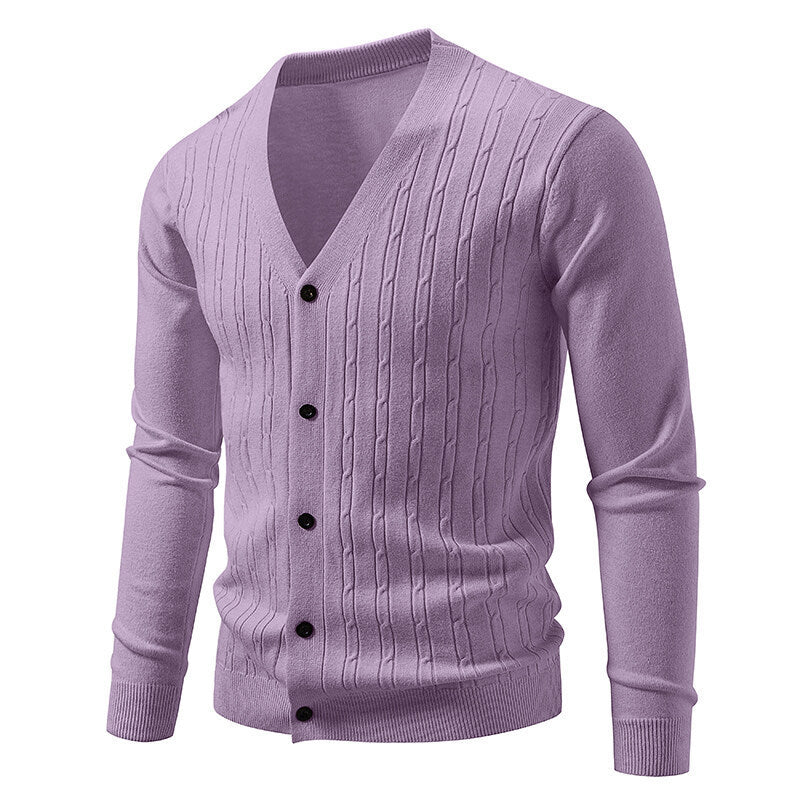 Men's Casual Knitted Fashion Cable Loose V-Neck Cardigan