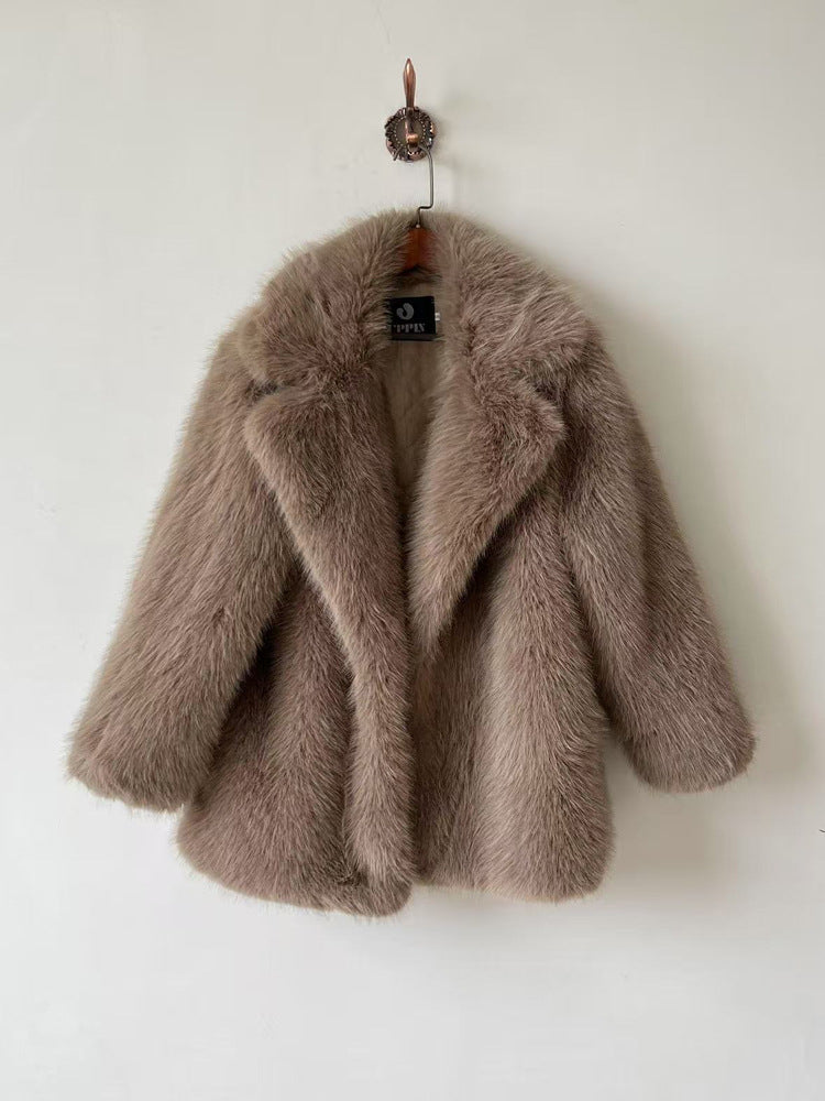 Notched Collar Mid-Length Fur Coat