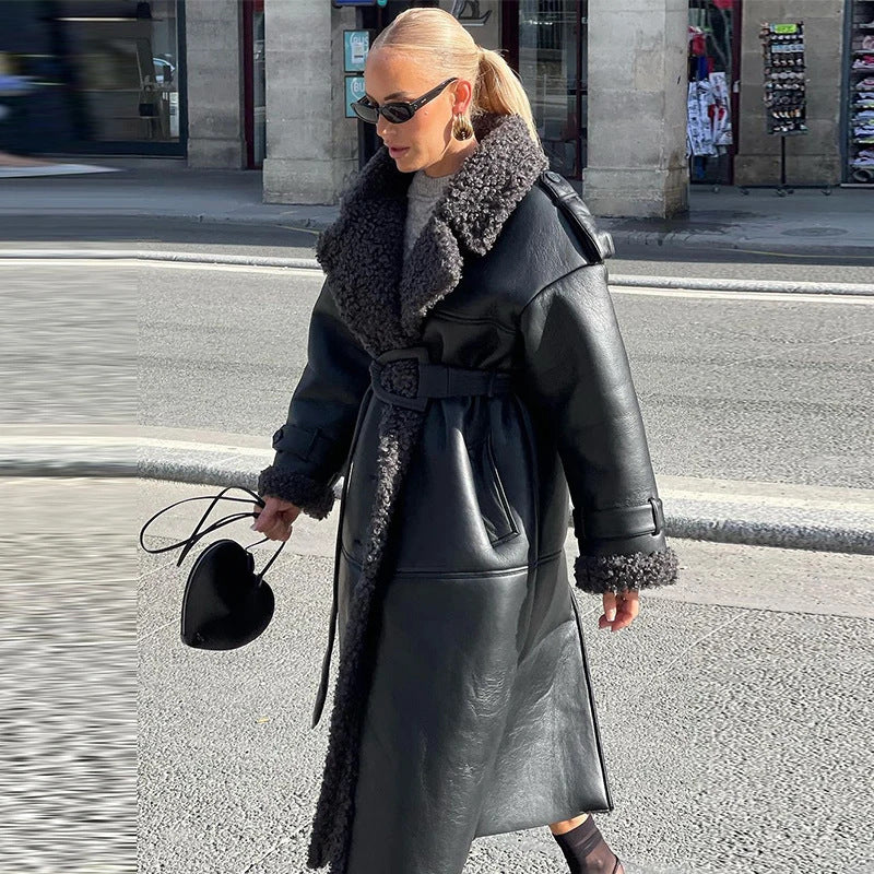 Women's Lapel Long Sleeve Belt coat