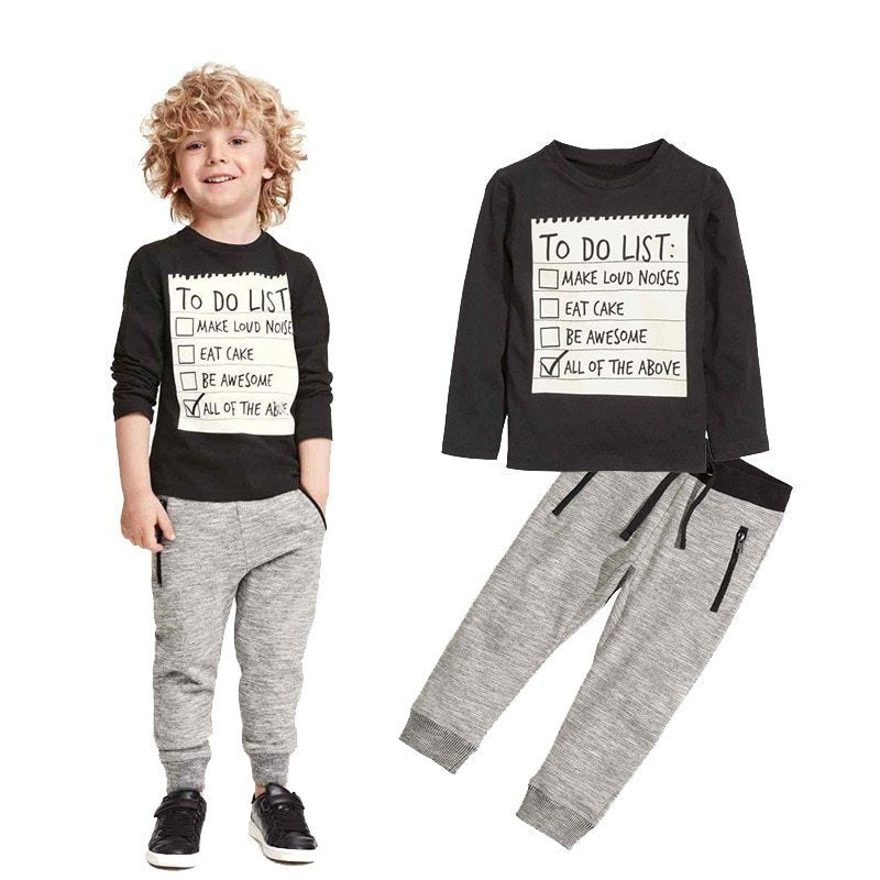 Boys To Do List Long Sleeves T-shirt Pants 2pcs Suit For 3-7 Years