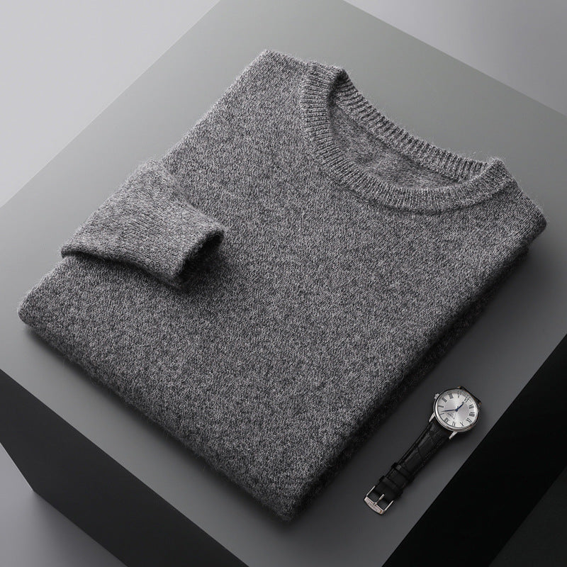 Men's Solid Color Loose Round Neck Wool Sweater