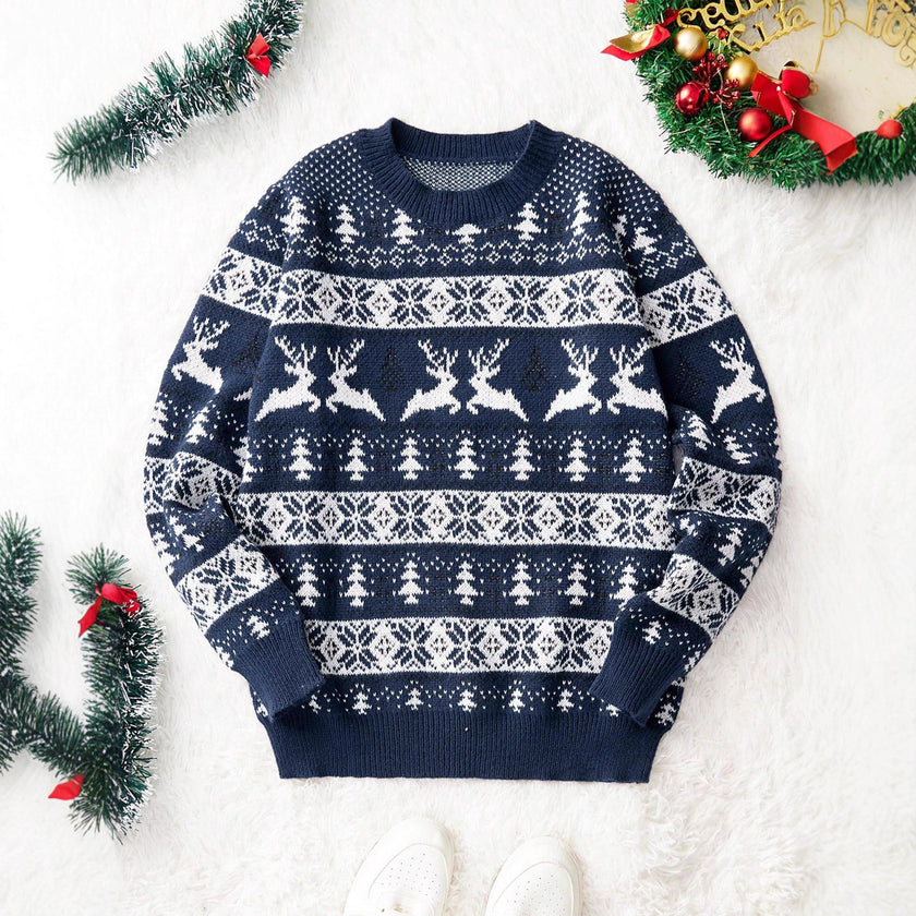 Men's Round Neck Loose Jacquard Christmas Knitwear