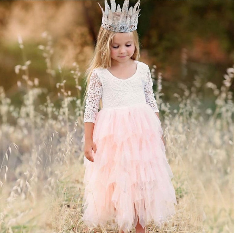 Children's Lace Long-sleeved White Lace Princess Dress