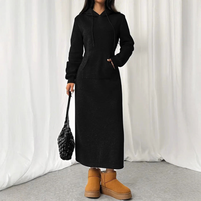 Casual Long Sleeve Drawstring Hoodie Dress