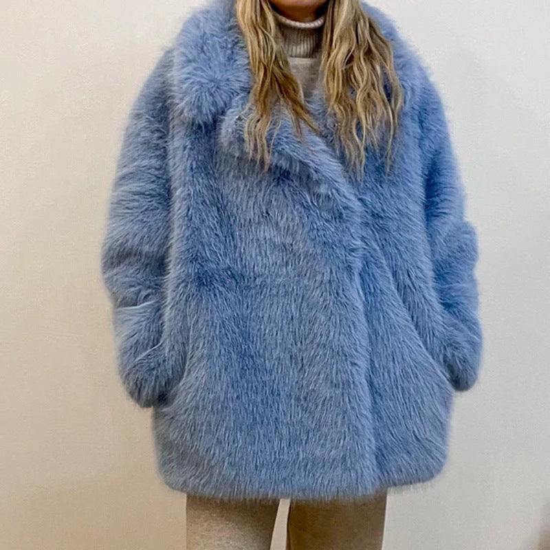 Notched Collar Mid-Length Fur Coat