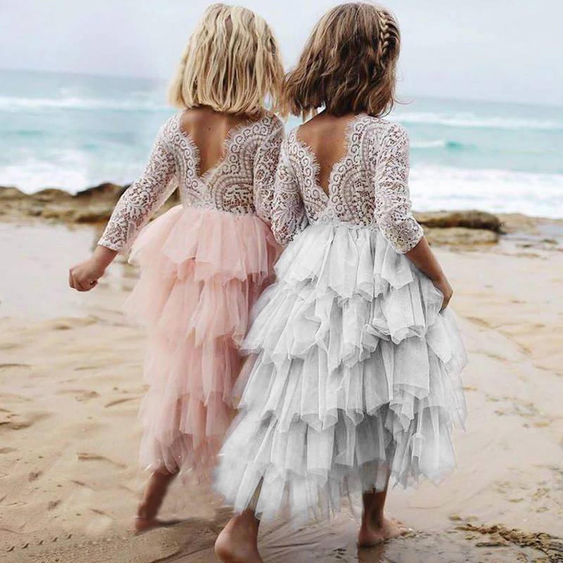 Children's Lace Long-sleeved White Lace Princess Dress