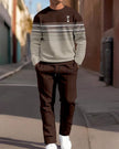 Men's Casual Sporty Round Neck Sweatshirt And Pants Two-piece Set