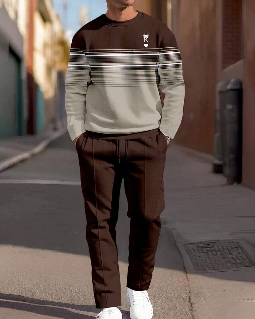 Men's Casual Sporty Round Neck Sweatshirt And Pants Two-piece Set