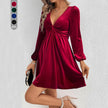 A Line Long Sleeve Velvet Party Dress