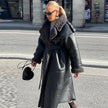 Women's Lapel Long Sleeve Belt coat